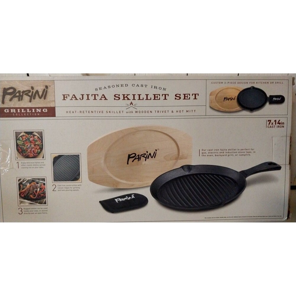 Seasoned Cast Iron Parini Fajita Skillet Set New - Picture 5 of 8